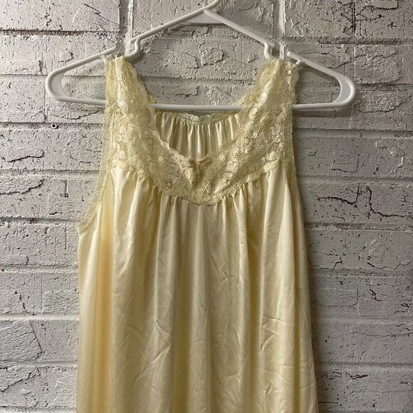Vintage Yellow Shadowline Maxi Lace Nightgown Slip Small - Picture 1 of 10